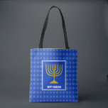 HANUKKAH | Menorah | Star David| Personalized Blue Tote Bag<br><div class="desc">Stylish festive all over print blue TOTE BAG with faux silver Star of David in subtle background pattern. Placeholder text is customizable so you can change HAPPY HANUKKAH to a greeting of your own choice (text of similar length), your name or text in your own language. Part of the HANUKKAH...</div>