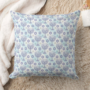 Hanukkah Menorah Star of David Doodle Art Style Throw Pillow
