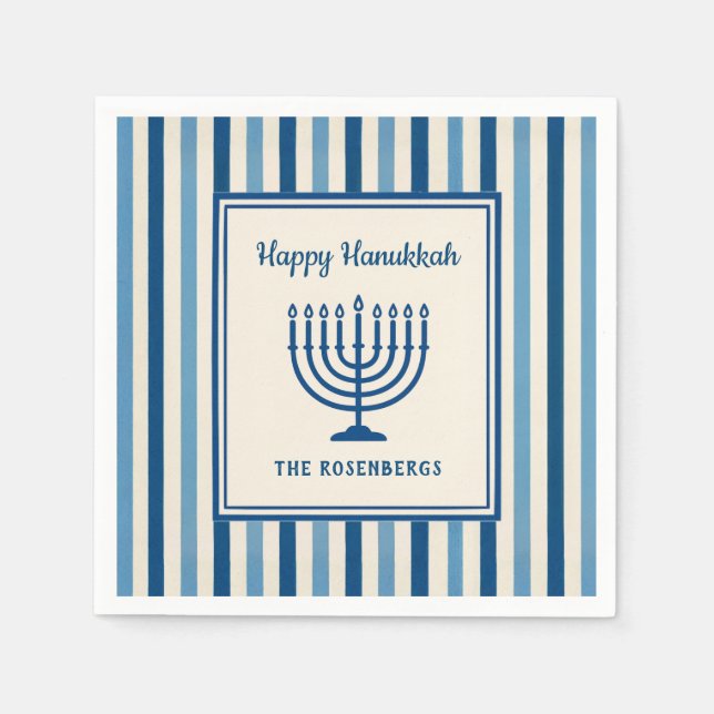 Hanukkah Menorah Stripes Trendy Custom  Napkin (Front)