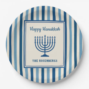 Hanukkah Menorah Stripes Trendy Custom  Paper Plate