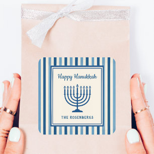 Hanukkah Menorah Stripes Trendy Custom Square Sticker