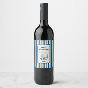 Hanukkah Menorah Stripes Trendy Custom  Wine Label