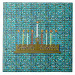 Hanukkah Menorah Tile<br><div class="desc">Original art  tile from GalleryVisage to help celebrate Hanukkah.  Makes a wonderful holiday gift.  Holiday cards  available with this art.  
  Original art ©Patricia Schnepf.  All rights reserved.</div>