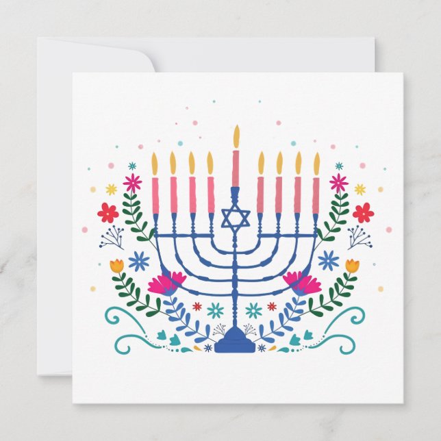 Hanukkah Menorah with Candles and Traditional Item Card (Front)