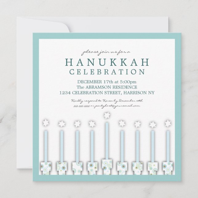 Hanukkah Menorah with Candles in Polka Dot Invitation (Front)