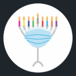 Hanukkah Menorah with face mask Classic Round Sticker<br><div class="desc">Hanukkah Menorah with face mask</div>