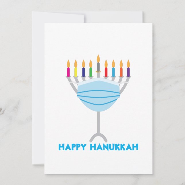 Hanukkah Menorah with face mask Holiday Card (Front)
