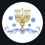 Hanukkah Menorah with Star of David Classic Round Sticker<br><div class="desc">This design features a Menorah with a Star of David for Hanukkah. For matching items type "penguincornerstore menorah" into the Zazzle search bar.</div>
