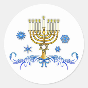 Hanukkah Menorah with Star of David Classic Round Sticker