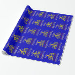 Hanukkah Menorah Wrapping Paper<br><div class="desc">Hanukkah Menorah blue and gold Jewish celebration wrapping paper at www.zazzle.com/DatesDuJour</div>