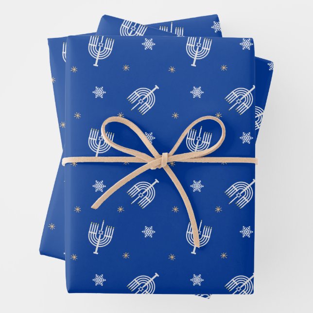 Hanukkah Menorah Wrapping Paper Sheet (In situ)