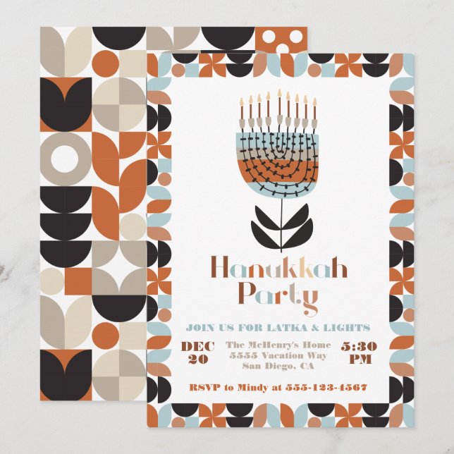 Hanukkah Mod Menorah Party Invitation (Front/Back)