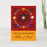 Hanukkah ~ Mom & Dad Holiday Card<br><div class="desc">The beautiful greeting card for your parents on Hanukkah in vibrant red and gold tones. On the cover Stars of David encircled with glitter with a verse inside.</div>