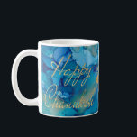 Hanukkah Mug Colourful Golds/Blues Design<br><div class="desc">Colourfully Fun Hanukkah mug. "Colourful, Gold/Blues Design" Chanukah Mug. Personalize by deleting text, "Dear Bubbie, We love you! Dana, Sarah and Daniel" and adding your own message. Use your favourite font style, colour, and size. Design element, "Happy Chanukah" can be moved, resized and deleted. Design element of 3 stars can...</div>