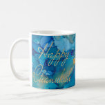 Hanukkah Mug Colourful Golds/Blues Design<br><div class="desc">Colourfully Fun Hanukkah mug. "Colourful, Gold/Blues Design" Chanukah Mug. Personalize by deleting text, "Dear Bubbie, We love you! Dana, Sarah and Daniel" and adding your own message. Use your favourite font style, colour, and size. Design element, "Happy Chanukah" can be moved, resized and deleted. Design element of 3 stars can...</div>