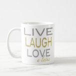 Hanukkah Mug "Live Laugh Love a latke"<br><div class="desc">Gold and Silver, Fun Hanukkah mug. "Live, Laugh, Love a latke! Chanukah Mug. Personalize by deleting, "Happy Chanukah, Bubbie! Love, Amy & Jason", then choose your favourite font style, size, colour and wording to personalize your mug! Create a simply simple gift by adding some goodies to the mug, wrap it...</div>