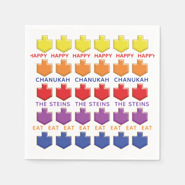 Hanukkah Napkin Personalize "3D Dreidels" (Front)