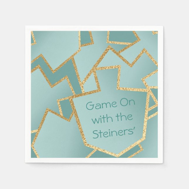 Hanukkah Napkin Personalize New Elegant Turquoise (Front)