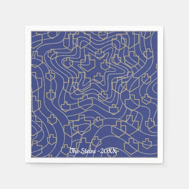 Hanukkah Napkin Personalize "Stars & Dreidels" (Front)