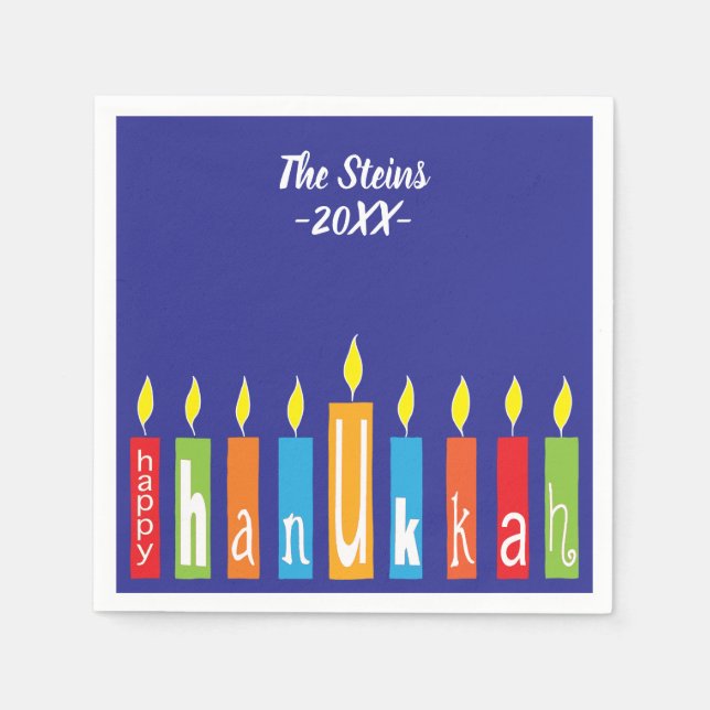 Hanukkah Napkins Personalize "Hanukkah Candles" (Front)