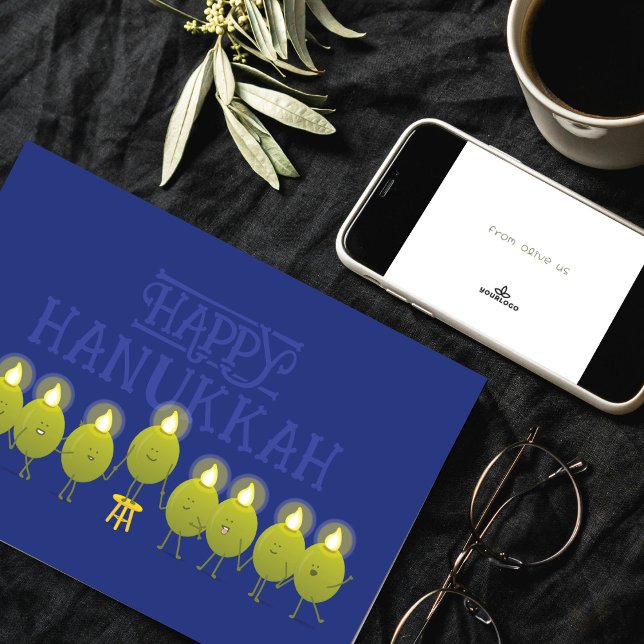 Hanukkah Olive Menorah | Blue Corporate Logo Card (Creator Uploaded)
