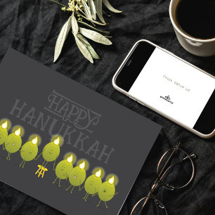 Hanukkah Olive Menorah   Dark Grey Corporate Logo Card