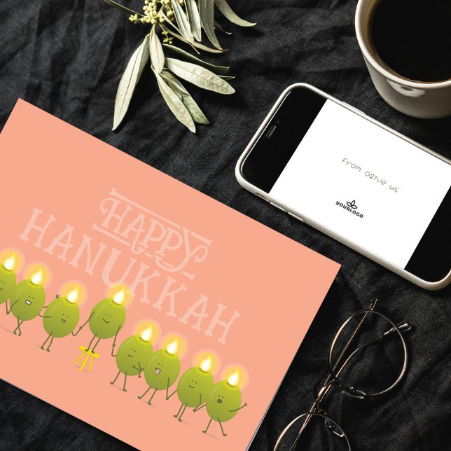 Hanukkah Olive Menorah | Peach Corporate Logo Card (Creator Uploaded)