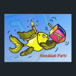 HANUKKAH PARTY INVITATION Funny Cute Fish dreidel<br><div class="desc">Hanukkah Party is a funny colourful and fun Invitation. Sparky yellow cute fish is wearing a candle-like crown and holding a dreidel :) This adorable invitation is a perfect invitation for a perfect Hanukkah Party. This gorgeous Invitation has a matching range of gifts such as Greeting cards, postage, tea/coffee mugs,...</div>