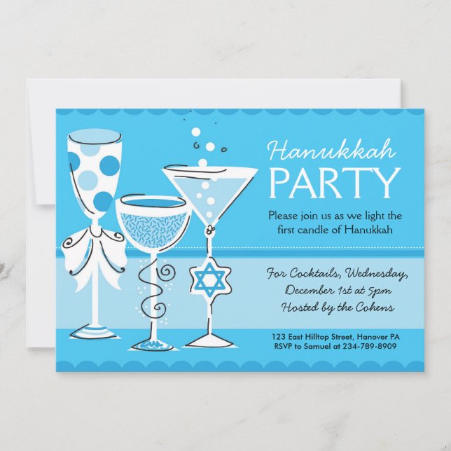 Hanukkah Party Invitations with Cocktails (Front)
