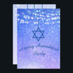 Hanukkah Party Lights Glitter Blue Star  David Invitation<br><div class="desc">A glitter background with a Star of David decoration is the basis of this seasonal Hanukkah custom design.
Easily change the information for your own custom Hanukka party invitation.</div>