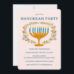HANUKKAH PARTY Menorah floral wreath CUSTOM Invitation<br><div class="desc">Hand drawn florals by me for you. Add your own text to the front of the card or change the background colours. Everything is customizable. Also available as a digital download or as a postcard invite. For more designs and colours check my shop! Or let me know if you'd like...</div>
