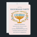 HANUKKAH PARTY Menorah floral wreath CUSTOM Invitation<br><div class="desc">Hand drawn florals by me for you. Add your own text to the front of the card or change the background colours. Everything is customizable. Also available as a digital download or as a postcard invite. For more designs and colours check my shop! Or let me know if you'd like...</div>