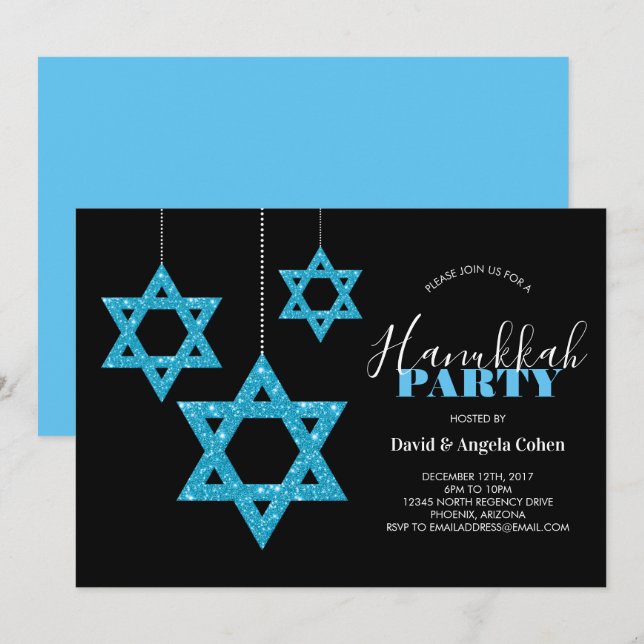 Hanukkah Party Star of David Invitation (Front/Back)