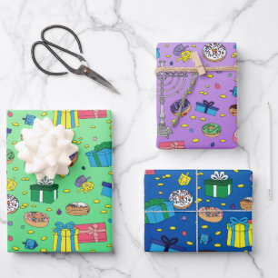 Hanukkah Pattern - Wrapping Paper 3 Flat Sheet