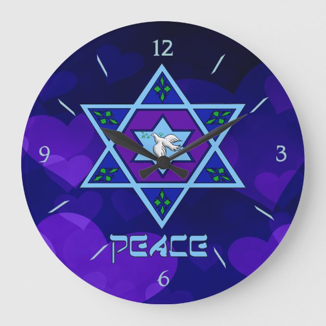 Hanukkah Peace Art Large Clock (Front)