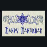 Hanukkah Peace Star Sticker<br><div class="desc">Scrollwork holds a Star of David with a Peace sign in the centre and a wish for a Happy Hanukkah.</div>