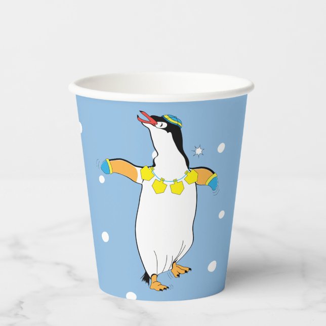 Hanukkah Penguin 8 oz. Paper Cups (Front)