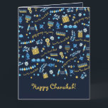 Hanukkah Personalized Menorah Dreidel Card<br><div class="desc">Our Hanukkah Personalized Menorah Dreidel Custom Greeting Card includes menorahs, dreidels, jugs of olive oil, jelly doughnuts, and more. Plus the words in the pattern can be customized with your own message! Personalize with your message at the bottom too & make this Chanukah card your own. Delight your lucky recipient...</div>