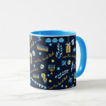 Hanukkah Personalized Menorah Dreidel Mug<br><div class="desc">Our Hanukkah Personalized Menorah Dreidel Custom Mug includes menorahs,  dreidels,  jugs of olive oil,  jelly doughnuts,  and more.   Personalize with your message to make this Chanukah mug your own & delight your lucky recipient with a custom mug that was made just for them! Enquiries? Message us or email bestdressedbread@gmail.com</div>