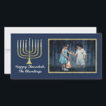 Hanukkah Photo Card "Elegant Menorah Blue"<br><div class="desc">Happy Holiday, Hanukkah/Chanukah Photo Card, "Elegant Menorah Blue" Glossy, Photo Card with white envelope. Personalize by replacing photo and wording, "Happy Hanukkah, The Blumbergs" Customize wording by choosing your favourite font style, colour, and size. Readjust, resize and reword to customize. Thanks for stopping and shopping by! Much appreciated. Happy Hanukkah!...</div>