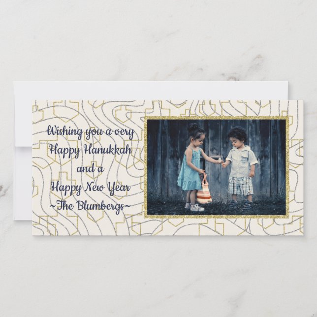Hanukkah Photo Card "Stars & Dreidels" (Front)