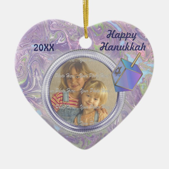 Hanukkah Photo Greetings Ceramic Ornament (Front)