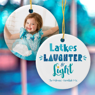 Hanukkah Photo Latkes Laughter Light Fun Modern Ceramic Ornament