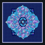 Hanukkah Poster<br><div class="desc">Blues of all shades,  lilac and lavender in a flower shape with a knotted six-sided star in the centre is a great way to celebrate Hanukkah and express your individuality at the same time.</div>