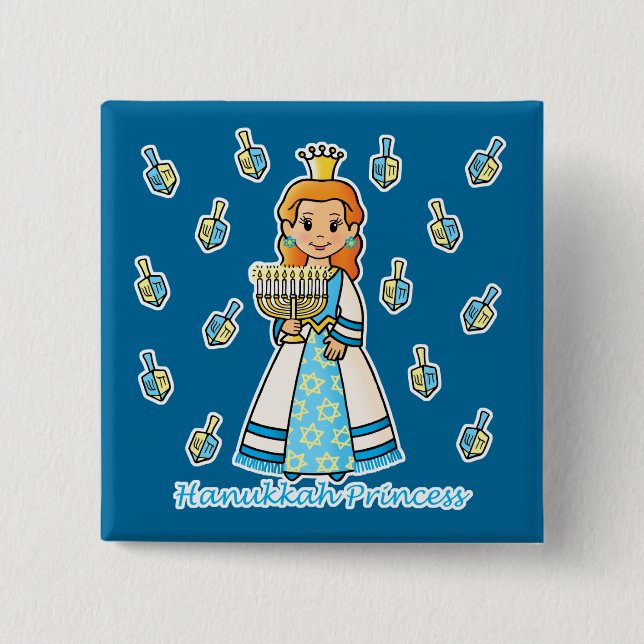 Hanukkah Princess 2 Inch Square Button (Front)