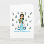 Hanukkah Princess Holiday Card<br><div class="desc">Hanukkah Princess holds a lighted Menorah,  has the Star of David on her dress (and earrings) and is Surrounded by dreidels! The beautiful principles for the holiday season and the great Hanukkah gift for girls.</div>