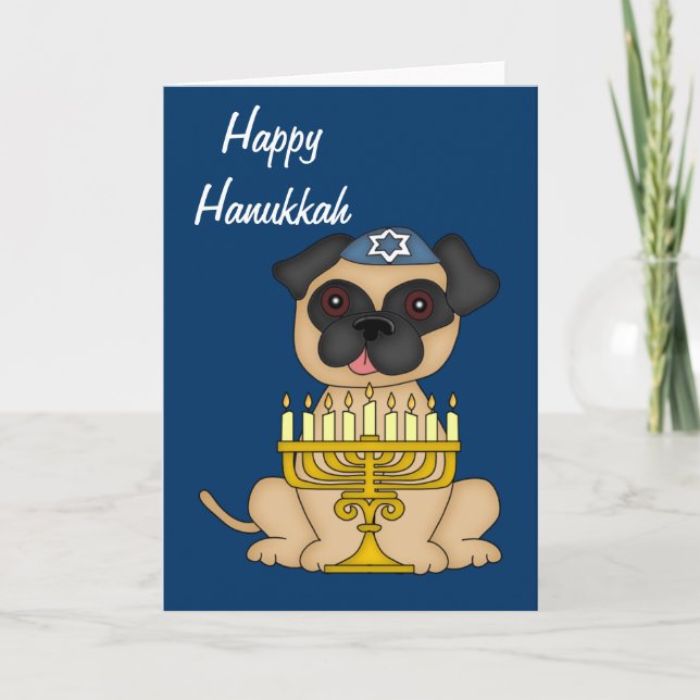 Hanukkah Pug Dog Holiday Card (Front)