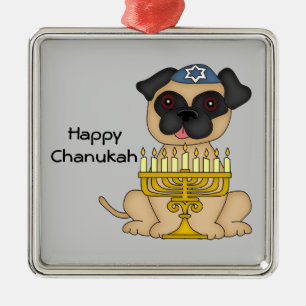 Hanukkah Pug Dog Metal Ornament