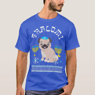 Hanukkah Pug Dog Shalom Menorah Yarmulke Hanukkah  T-Shirt