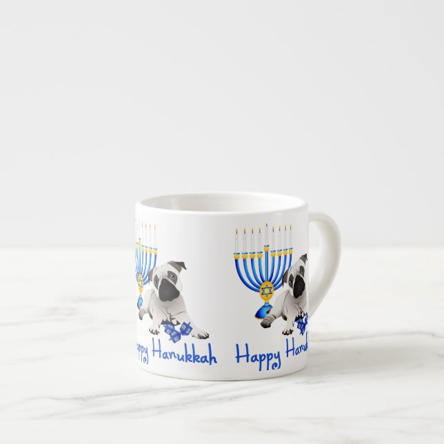 Hanukkah Pug with Menorah and Dreidels Espresso Cup (Front Right)